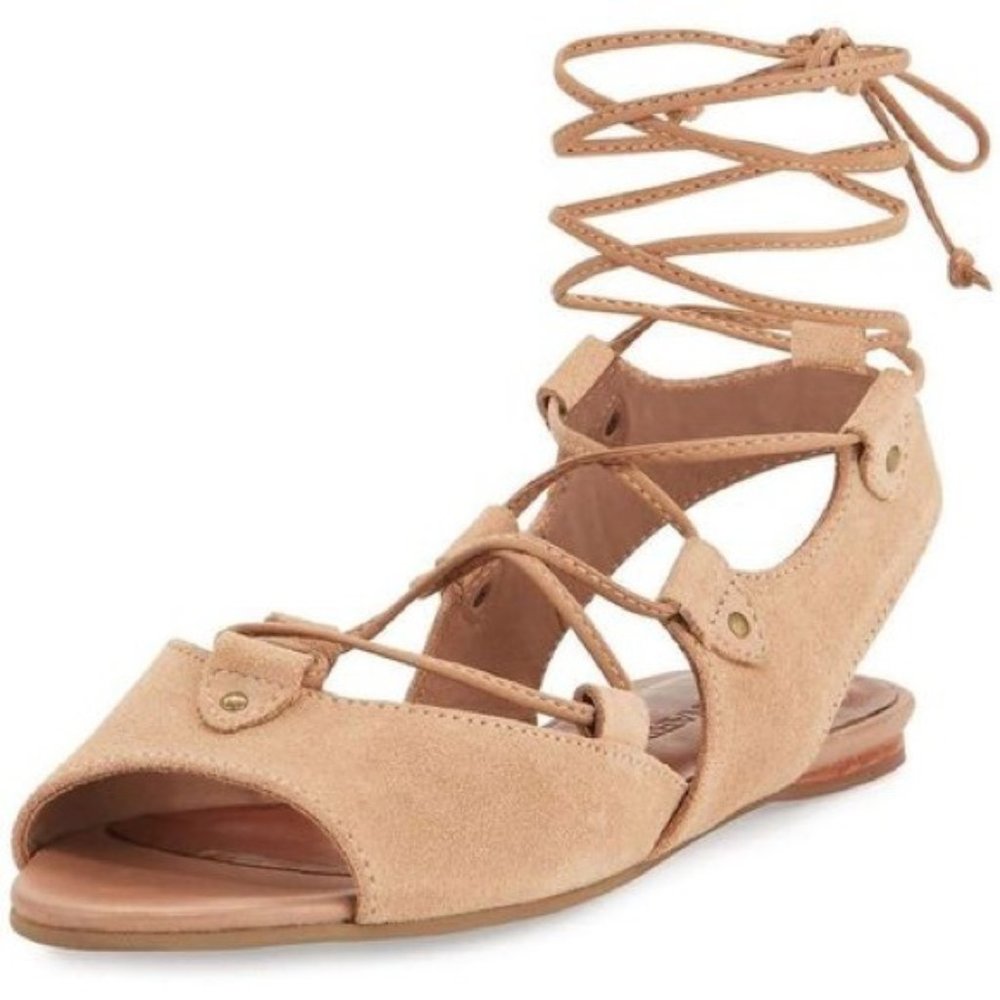 BERNARDO Olivia Brown Leather Suede Lace-Up Gladiator Flat Open Toe Sandal sz 10